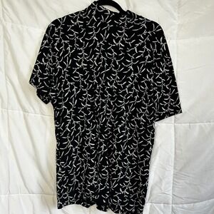Frazier Lawrence Woman Black White Leaf Print Button Front Shirt‎ Top 3X